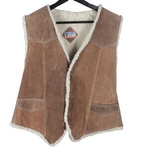Genuine Leathers Brown Vest with Sherpa Lining Made in Mexico Men's Small/Medium
